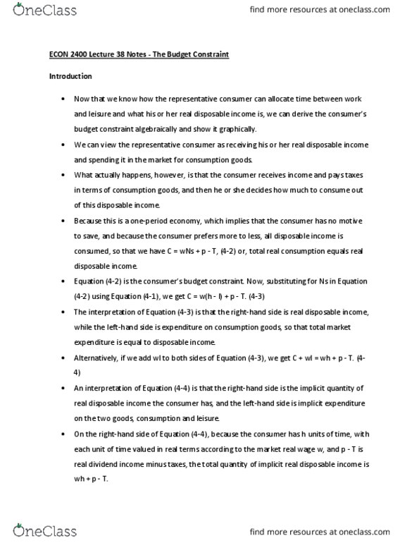 ECON 2400 Lecture Notes - Lecture 38: Budget Constraint, Real Wages, Dependent And Independent Variables thumbnail