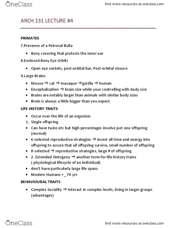 ARCH 131 Lecture Notes - Lecture 4: Postorbital Bar, Continental Drift, Postorbital Bone thumbnail