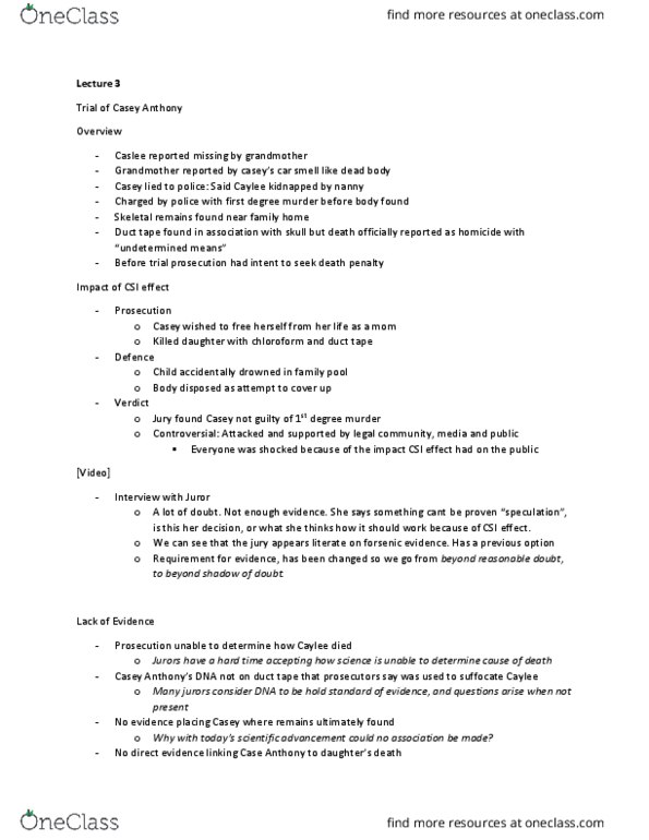 FSC100H5 Lecture Notes - Lecture 3: Death Of Caylee Anthony, Duct Tape, Csi Effect thumbnail