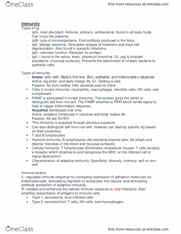 NURS 225 Lecture Notes - Lecture 15: Humoral Immunity, Natural Killer Cell, T Cell thumbnail