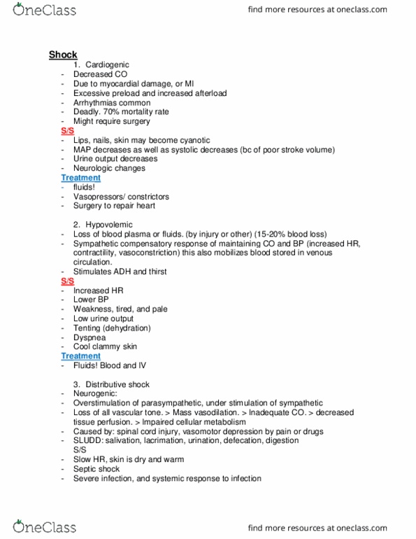 NURS 225 Lecture Notes - Lecture 15: Septic Shock, Fluid Replacement, Distributive Shock thumbnail