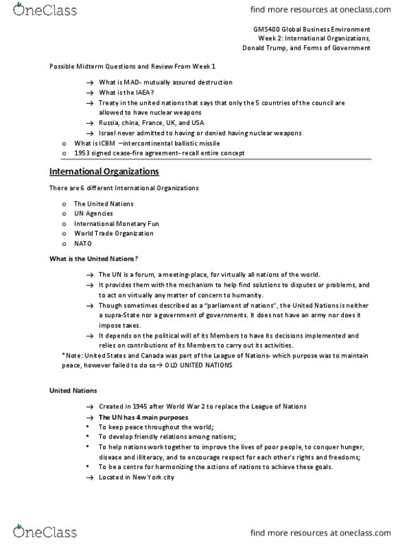 GMS 400 Lecture Notes - Lecture 2: Mutual Assured Destruction, Peacekeeping, Washington Consensus thumbnail