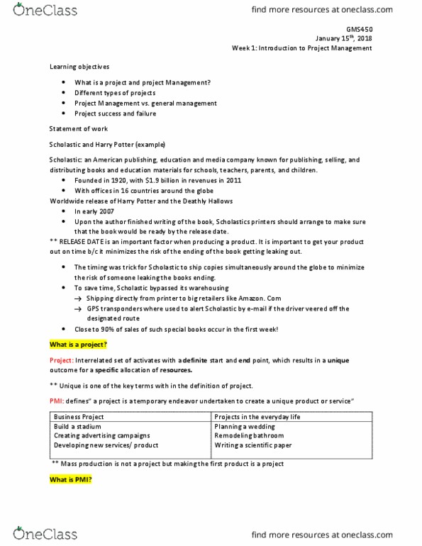 GMS 450 Lecture Notes - Lecture 1: Scholasticism, Mass Production, Celestica thumbnail