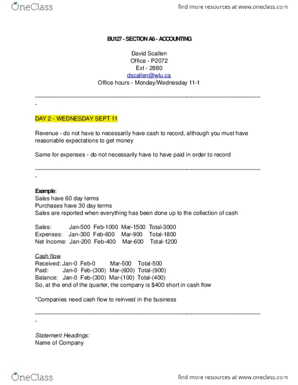 BU127 Lecture Notes - Lecture 2: Financial Statement, Deferral, Cash Flow thumbnail