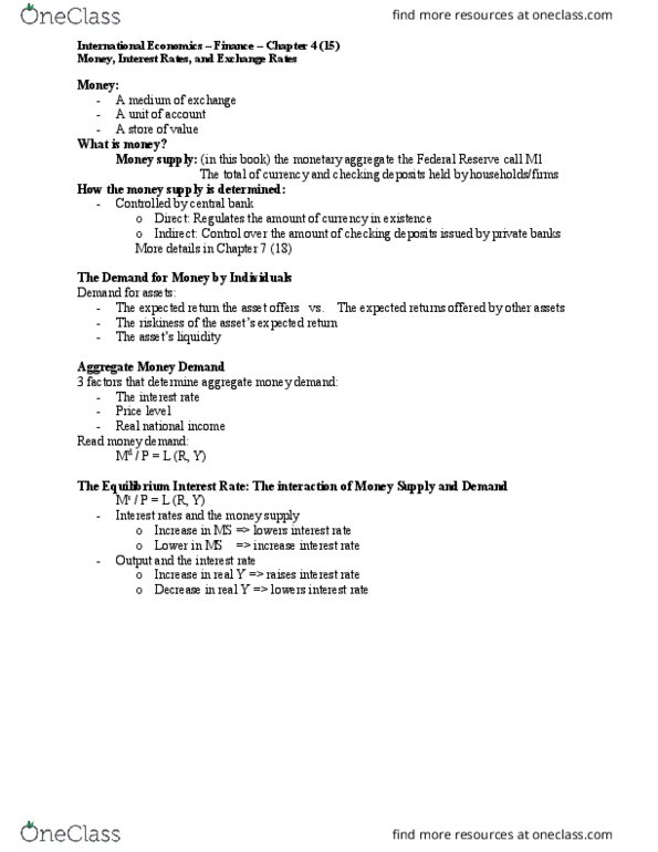 MGEC61H3 Chapter Notes - Chapter 4: Money Supply, Price Level thumbnail