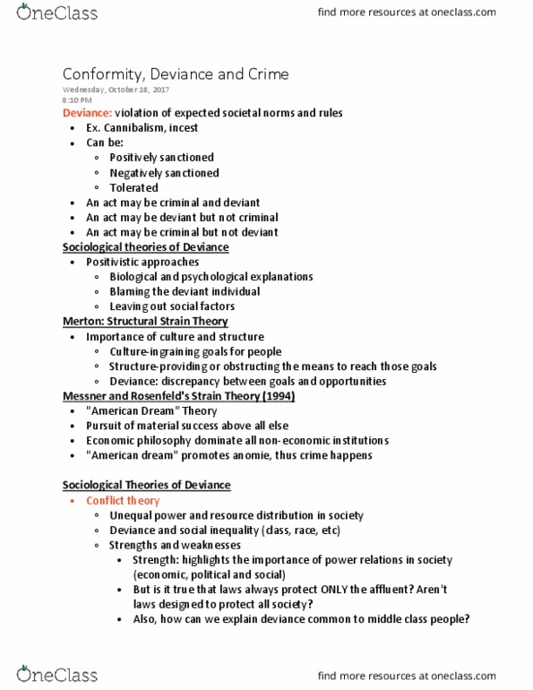 SOC 1001 Lecture Notes - Lecture 8: Anomie, Conflict Theories, Social Inequality thumbnail