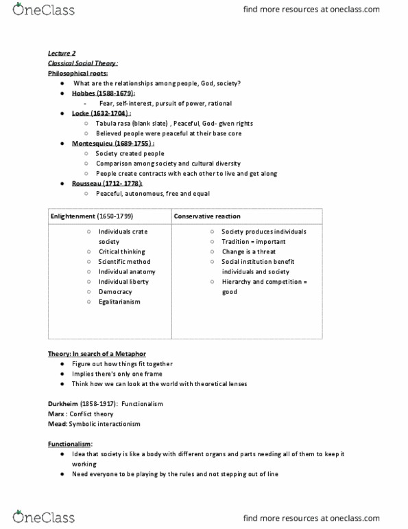 SOCA03Y3 Lecture Notes - Lecture 2: Tabula Rasa, Symbolic Interactionism, Montesquieu thumbnail