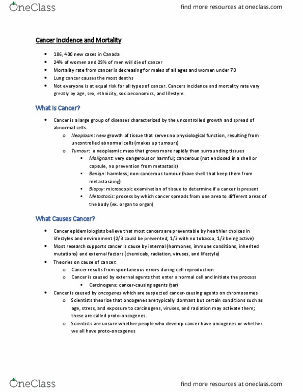 HSS 1101 Chapter Notes - Chapter 12: Lung Cancer, Neoplasm, Oncogene thumbnail