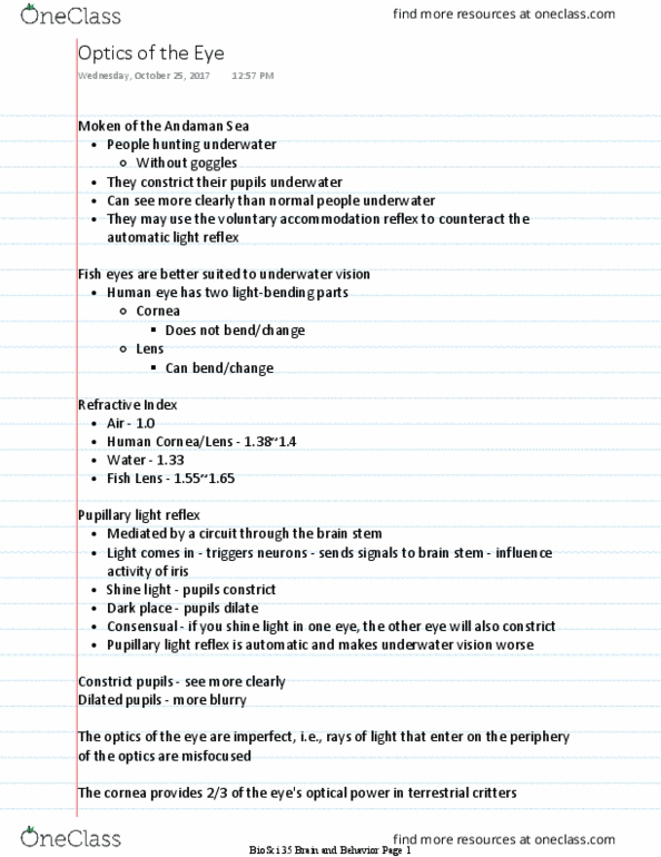 BIO SCI 35 Lecture 9: Bio Sci 35 Lecture 9: Optics of the Eye thumbnail