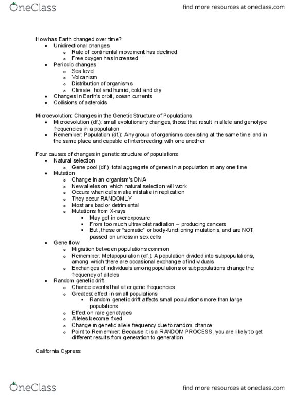 BIO SCI 1A Lecture Notes - Lecture 9: Allele Frequency, Genotype Frequency, Ultraviolet thumbnail