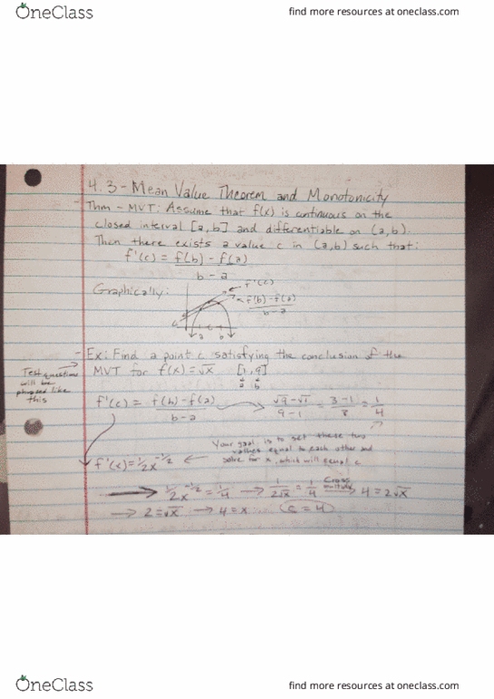 MATH 1950 Lecture 19: Chapter 4.3 - Mean Value Theorem thumbnail