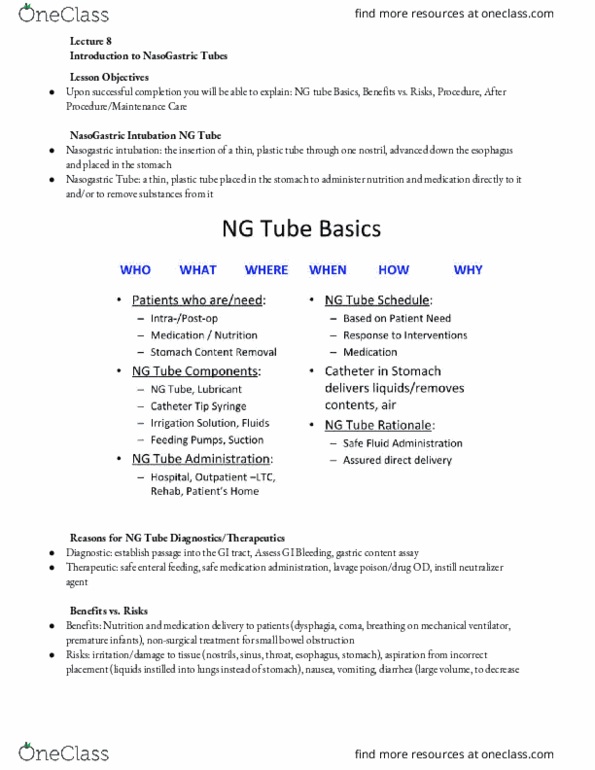 BCP 405 Lecture Notes - Lecture 8: Nasogastric Intubation, Bowel Obstruction, Intubation thumbnail