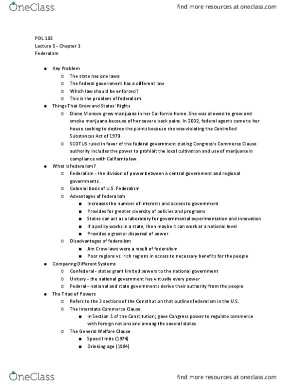 POL 102 Lecture Notes - Lecture 5: Commerce Clause, Controlled Substances Act, Jim Crow Laws thumbnail