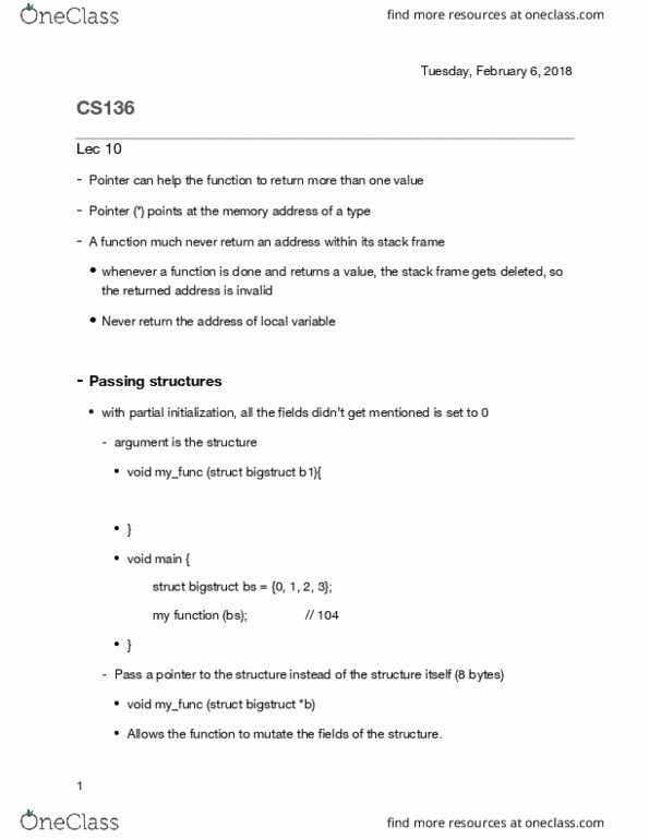 CS136 Lecture Notes - Lecture 10: Call Stack, Memory Address, Local Variable thumbnail