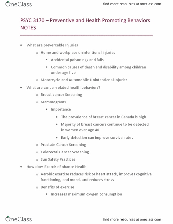 PSYC 3170 Lecture Notes - Lecture 3: Prostate Cancer Screening, Aerobic Exercise, Mammography thumbnail