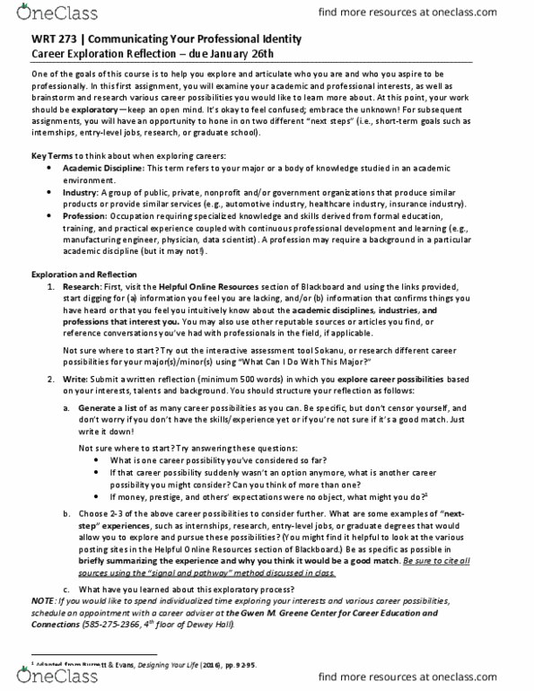 WRT 273 Lecture Notes - Lecture 1: Data Science, Chemical Engineering, Stem Cell thumbnail