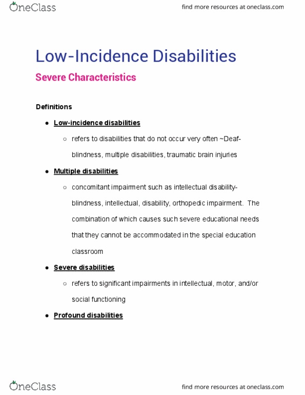 EDPS 49100 Lecture Notes - Lecture 3: Traumatic Brain Injury, Deafblindness, Intellectual Disability thumbnail
