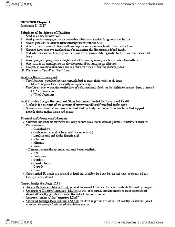 NUTR 2050 Chapter Notes - Chapter 1: Nutrient, Malnutrition, Glycemic Index thumbnail