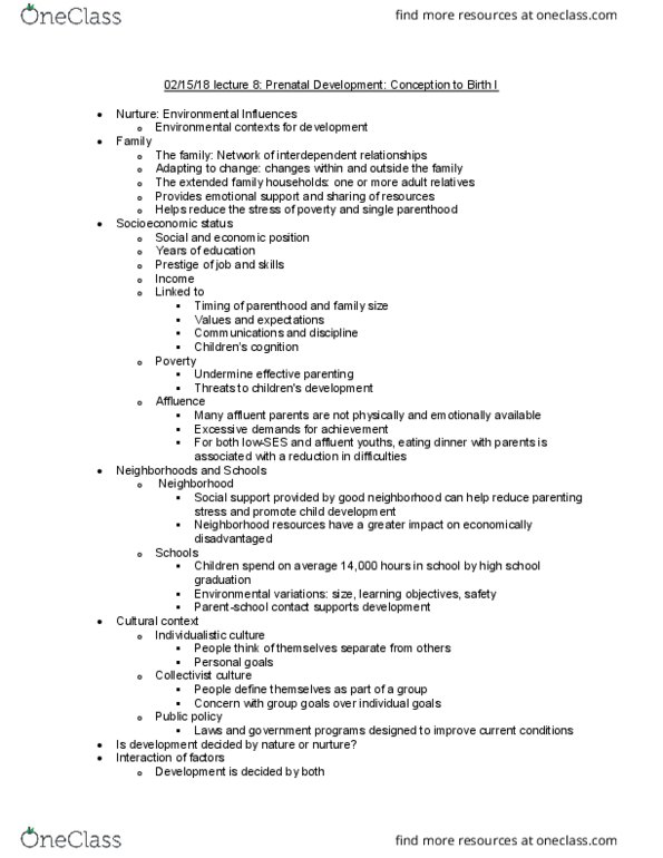 ED PSYCH 320 Lecture Notes - Lecture 8: Prenatal Development, Twin Study, Socioeconomic Status thumbnail