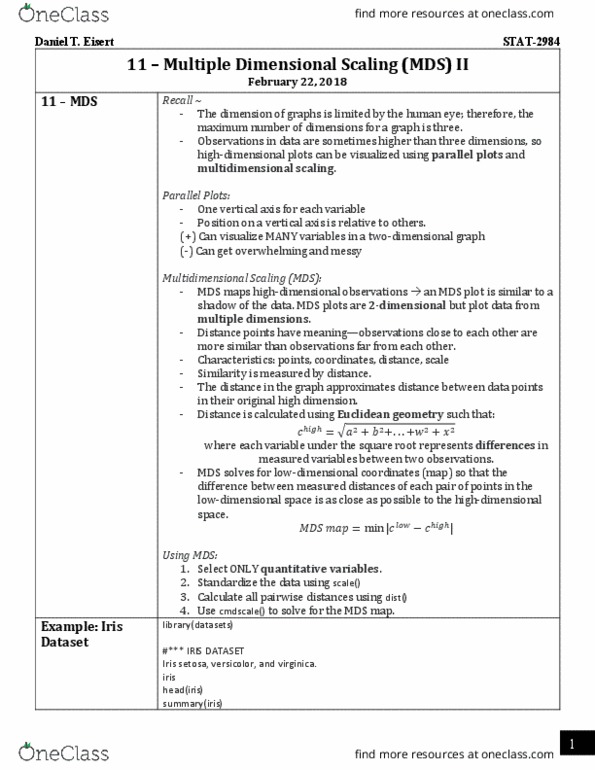 STAT 2984 Lecture Notes - Lecture 10: Multidimensional Scaling, Iris Flower Data Set, Euclidean Geometry thumbnail