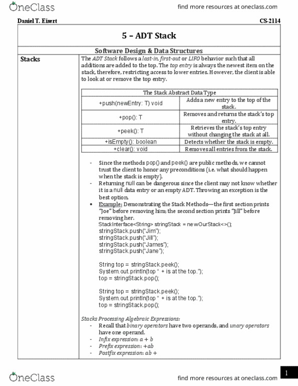 CS 2114 Chapter Notes - Chapter 5: Operand, Subsequence, Java Class Library thumbnail