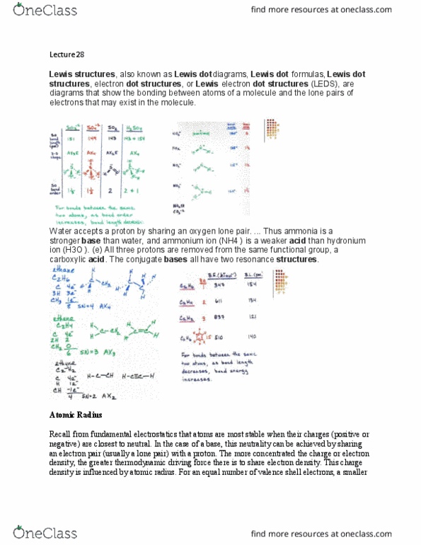 CHM120H5 Lecture Notes - Lecture 28: Lewis Structure, Atomic Radius, Electrostatics thumbnail