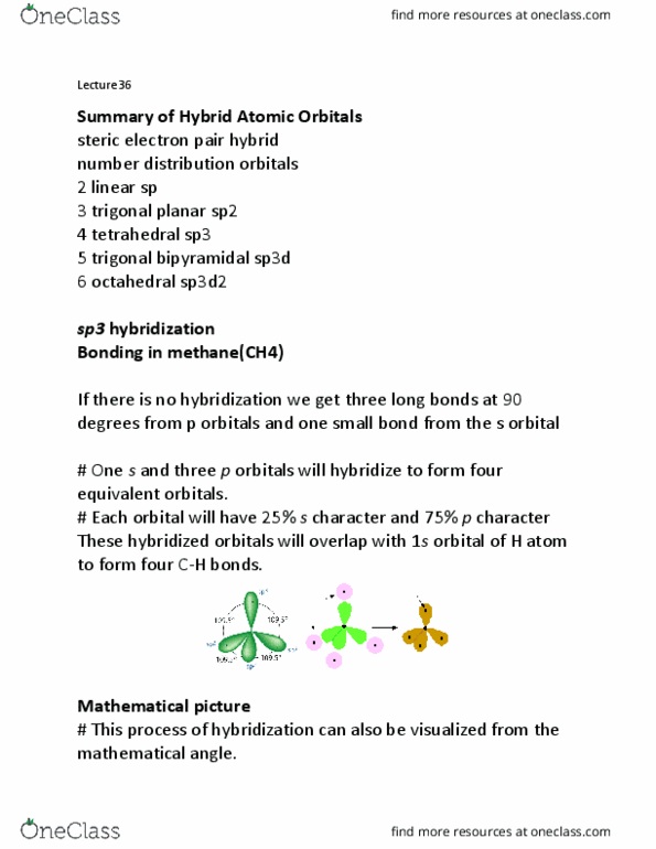 CHM120H5 Lecture Notes - Lecture 36: Trigonal Bipyramidal Molecular Geometry, Trigonal Planar Molecular Geometry, Orbital Hybridisation thumbnail
