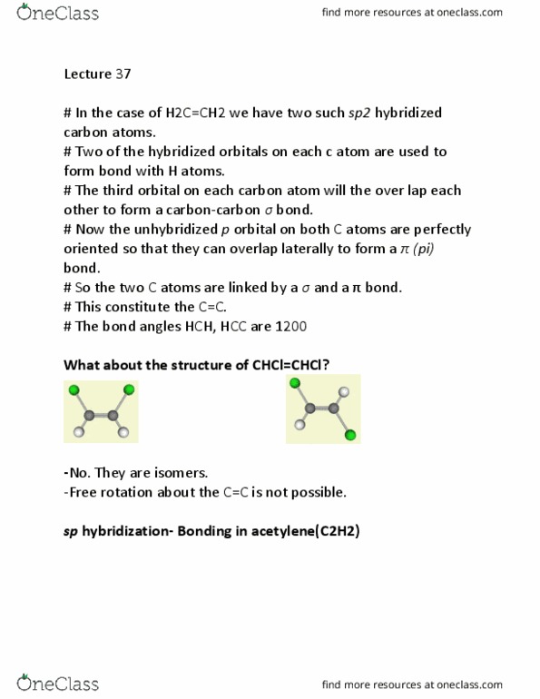 CHM120H5 Lecture Notes - Lecture 37: Orbital Hybridisation, Molecular Geometry thumbnail