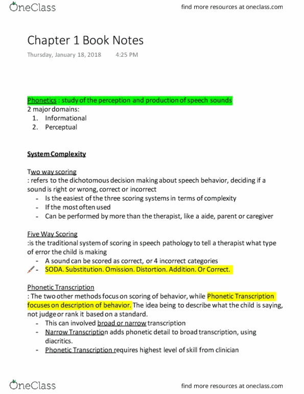 CSD-2361 Lecture Notes - Lecture 1: Phonetic Transcription, Speech-Language Pathology thumbnail