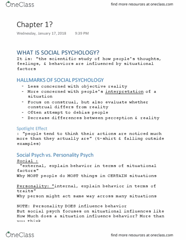 PSY-2213 Lecture Notes - Lecture 1: Psych, Leon Festinger, Social Comparison Theory thumbnail