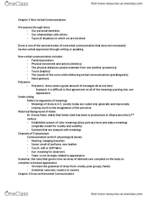 MAT 247 Lecture Notes - Lecture 3: Kente Cloth, Nonverbal Communication, Paralanguage thumbnail