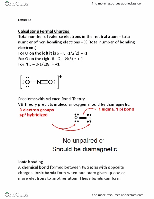 CHM120H5 Lecture Notes - Lecture 42: Valence Bond Theory, Ionic Bonding, Diamagnetism thumbnail