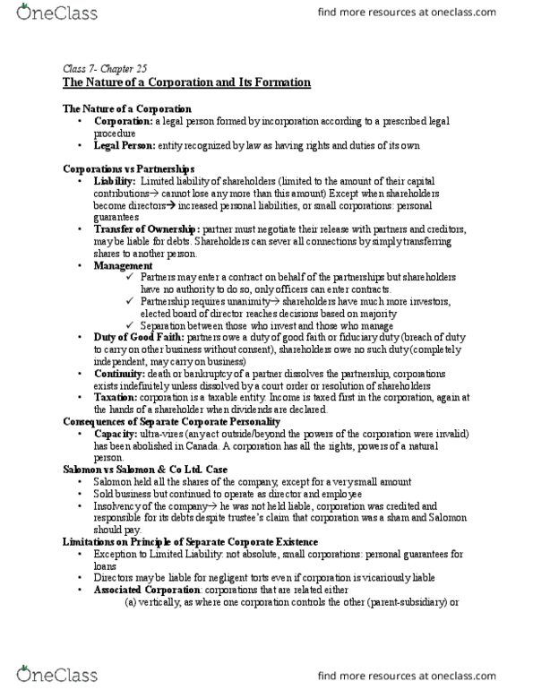 MGMT 3100 Lecture Notes - Lecture 8: Fiduciary, Legal Personality, Natural Person thumbnail