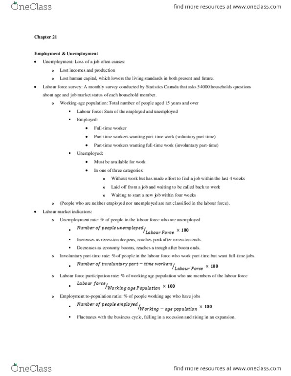 Economics 1022A/B Chapter Notes - Chapter 21: Labour Force Survey, Frictional Unemployment, Unemployment thumbnail