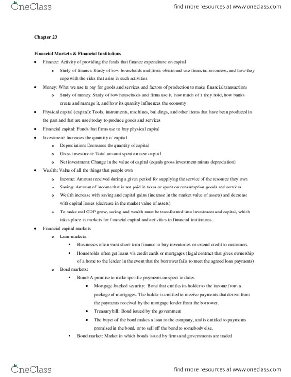 Economics 1022A/B Chapter Notes - Chapter 23: Loanable Funds, Financial Capital, Financial Institution thumbnail