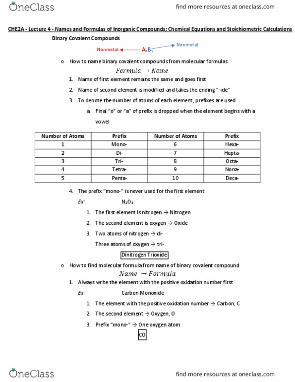 CHE 2A Lecture 4: Names and Formulas of Inorganic Compounds & Chemical Equations and Stoichiometric Calculations thumbnail