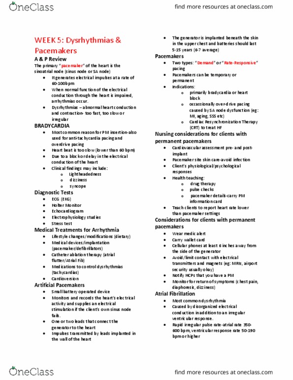 Practical Nursing PNH301 Lecture Notes - Lecture 5: Cardiac Output, Diltiazem, Perfusion thumbnail