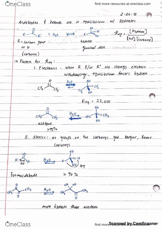 CHEM 2302 Lecture 17: Aldehydes & Ketones in Equilibrium with Hydrates With Mechanisms thumbnail