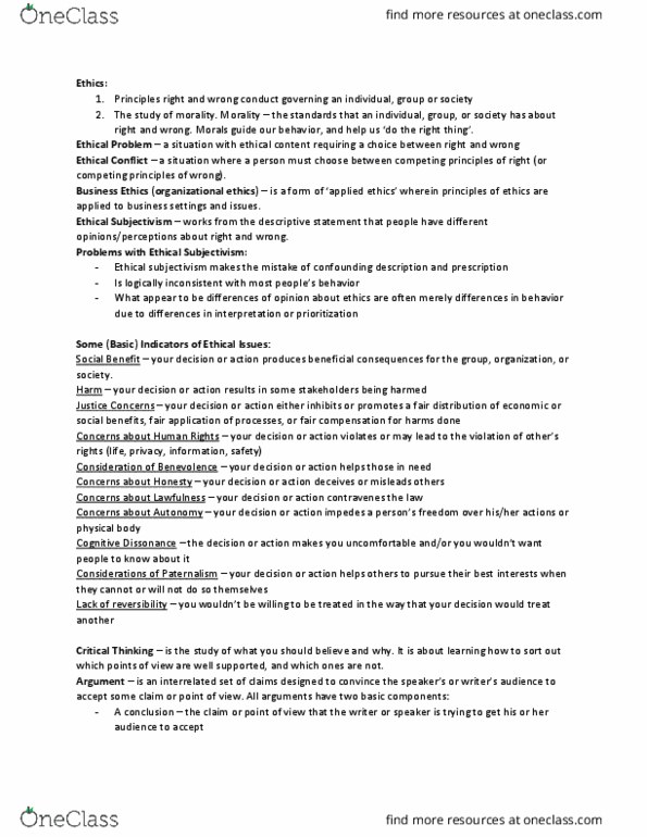 BUSI 4601 Lecture Notes - Lecture 10: Categorical Imperative, False Dilemma, Negative And Positive Rights thumbnail