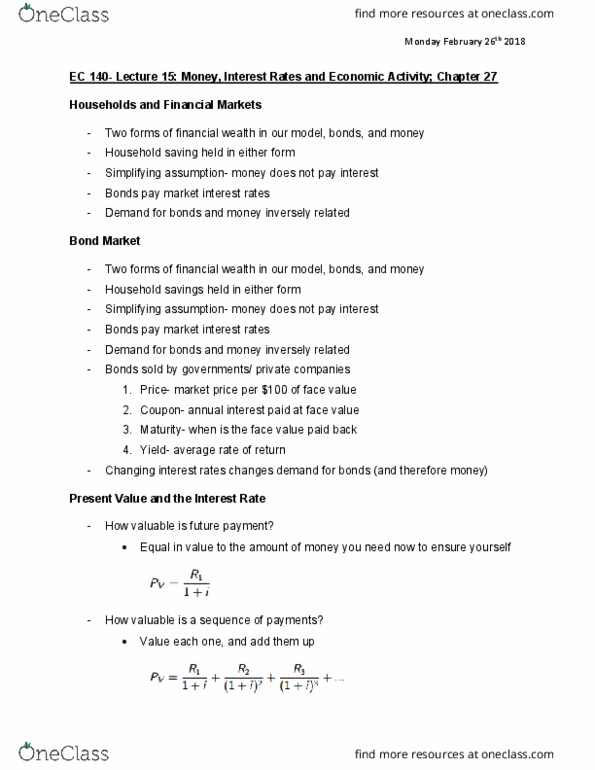 EC140 Lecture Notes - Lecture 14: Market Price, Aggregate Demand, Opportunity Cost thumbnail