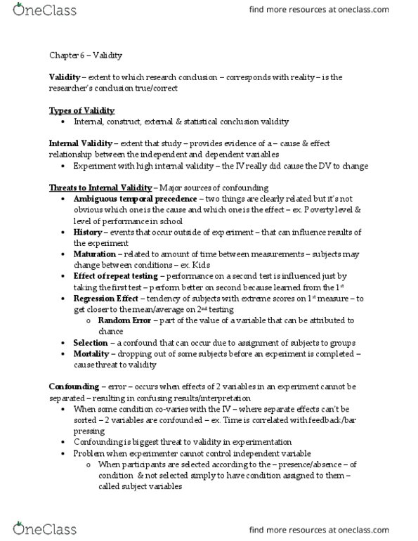 PSYC 201 Chapter Notes - Chapter 6: Confounding, Statistical Conclusion Validity, Intelligence Quotient thumbnail