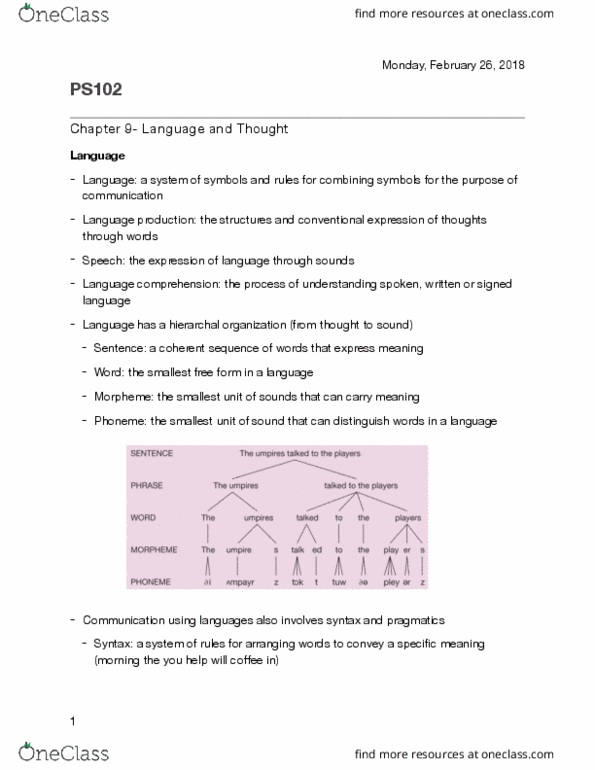 PS102 Lecture Notes - Lecture 9: Language Development, Representativeness Heuristic, James Rumbaugh thumbnail