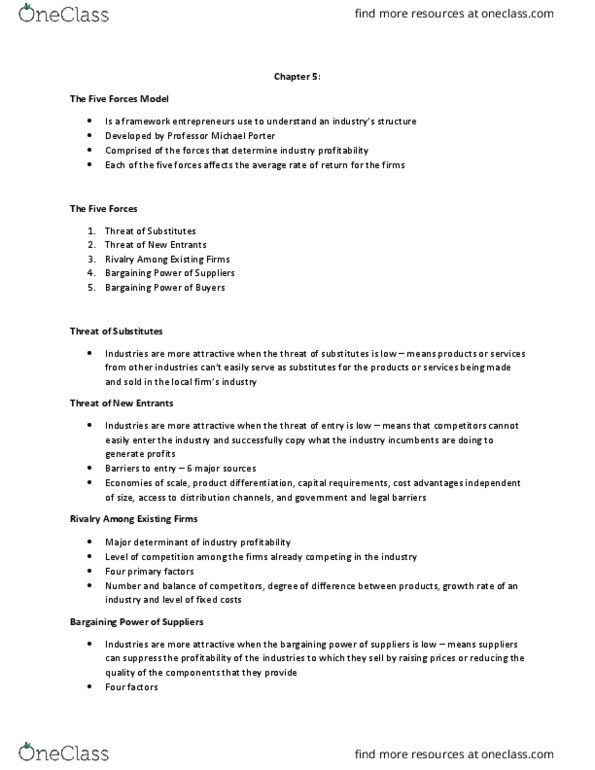 MGT 3111 Chapter Notes - Chapter 5: Market Power, Switching Barriers, Competitor Analysis thumbnail