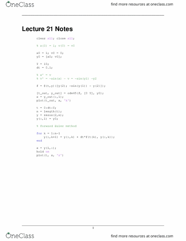 AMATH 301 Lecture Notes - Lecture 21: Euler Method, Matlab thumbnail