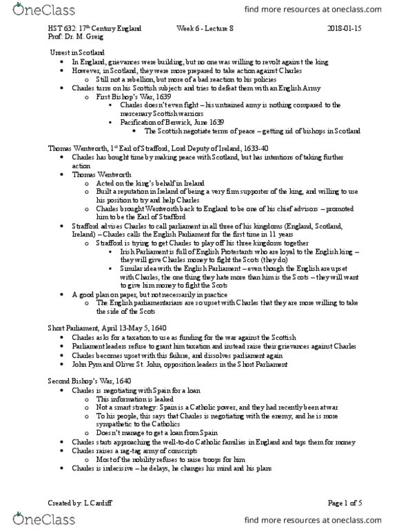 HST 632 Lecture Notes - Lecture 8: Clergy Act 1640, John Pym, Short Parliament thumbnail