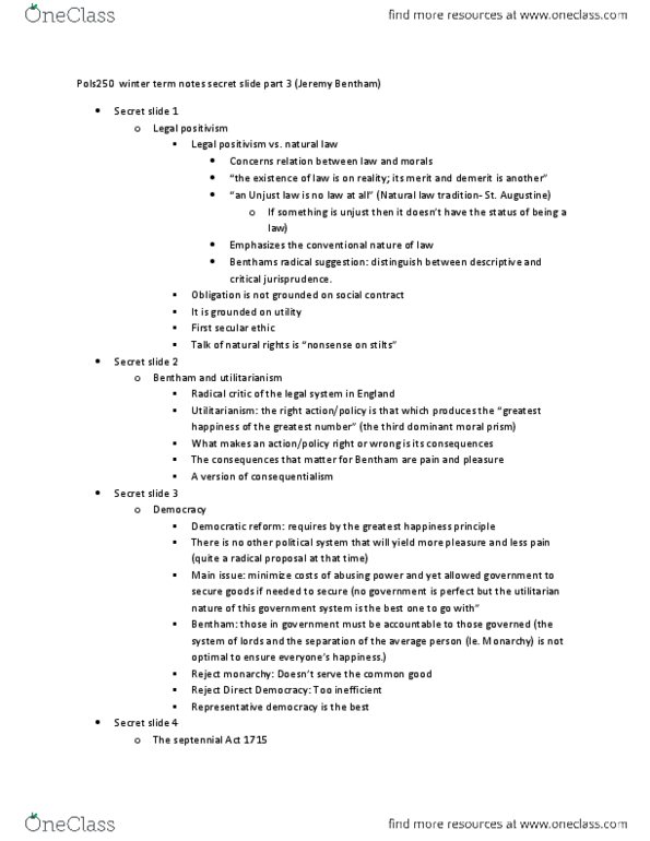 POLS 250 Lecture Notes - John Stuart Mill, Legal Positivism, Consequentialism thumbnail