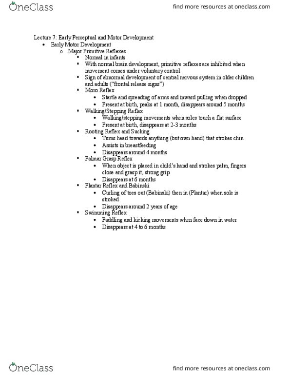 PSY BEH 101D Lecture Notes - Lecture 8: Roller Skating, Anatomical Terms Of Location, Primitive Reflexes thumbnail