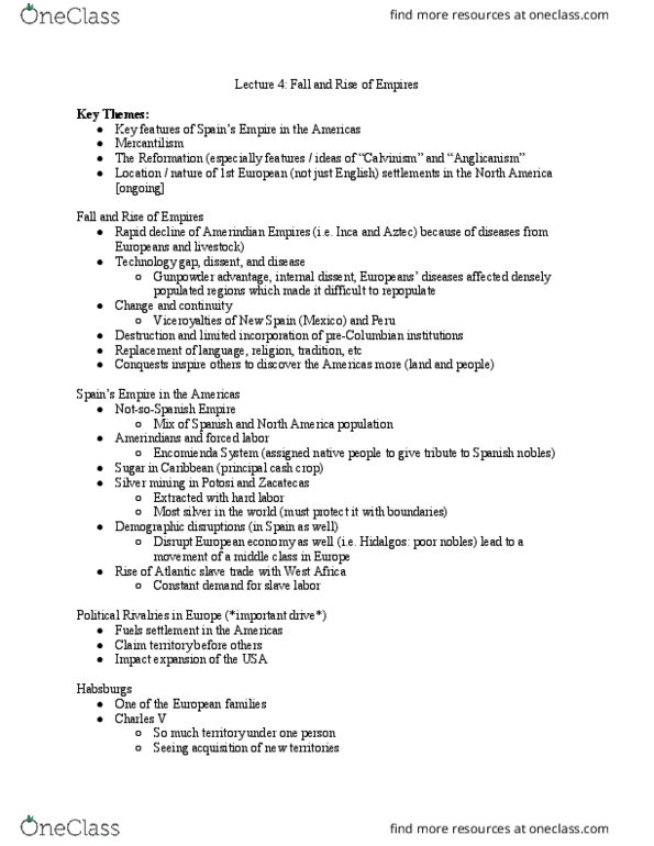 HILD 2A-B-C Lecture Notes - Lecture 4: Calvinism, Mercantilism, Encomienda thumbnail