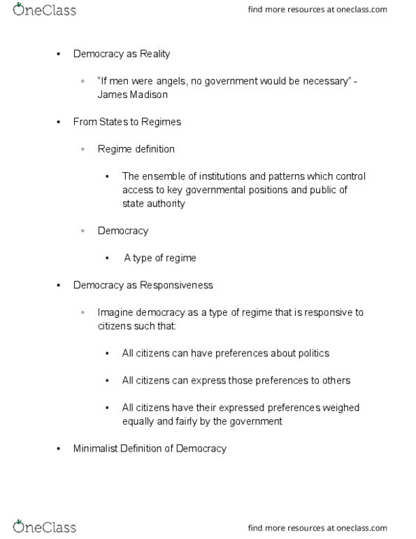 POLS 1201 Lecture Notes - Lecture 2: Polyarchy, One-Party State, Mathematical Game thumbnail