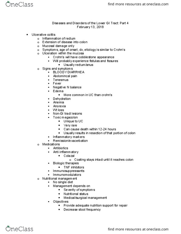 HUN 4446 Lecture Notes - Lecture 15: Toxic Megacolon, Glycemic Index, Anemia thumbnail